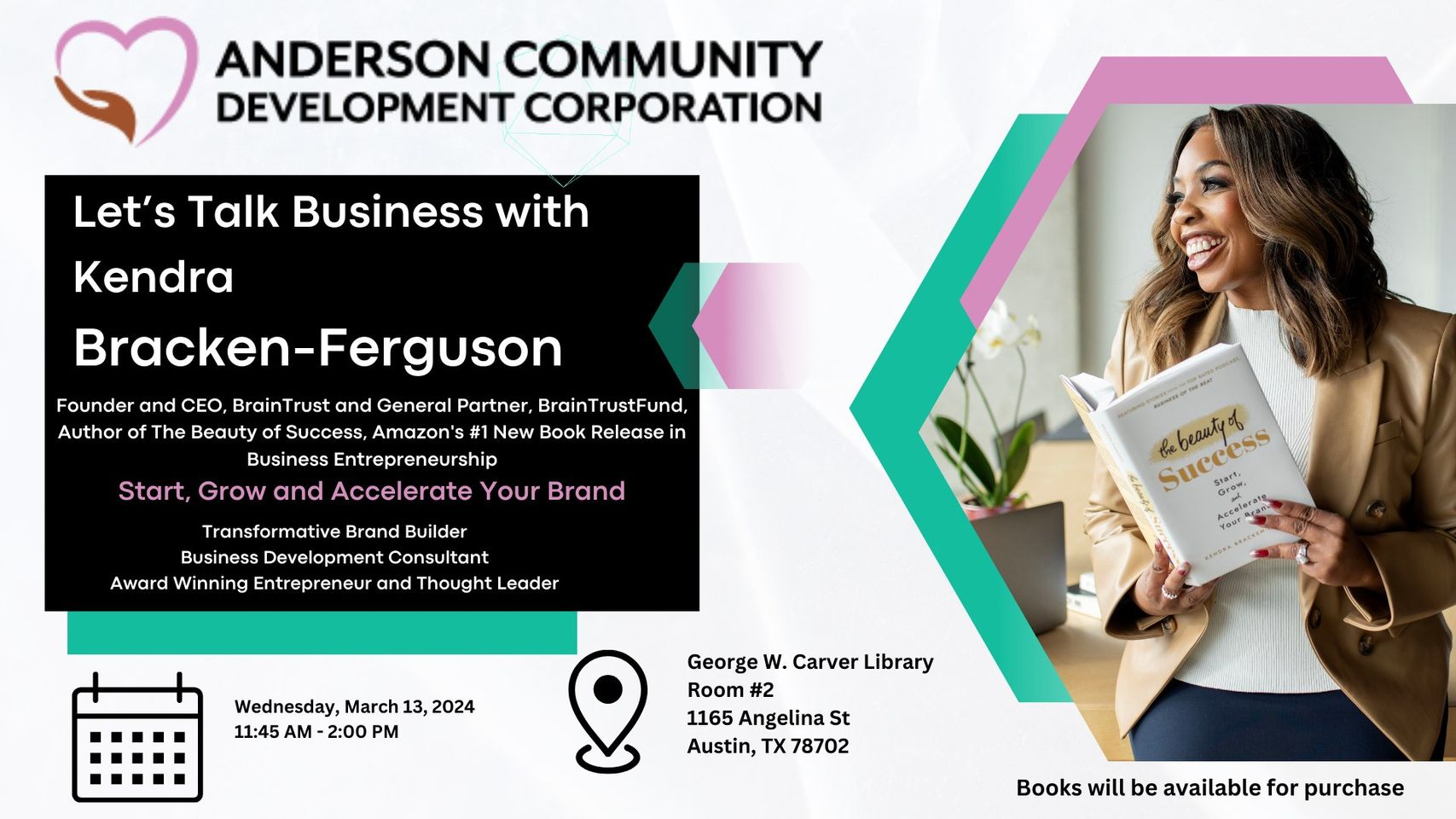 Flyer for Let's Talk Business with Kendra Bracken-Ferguson